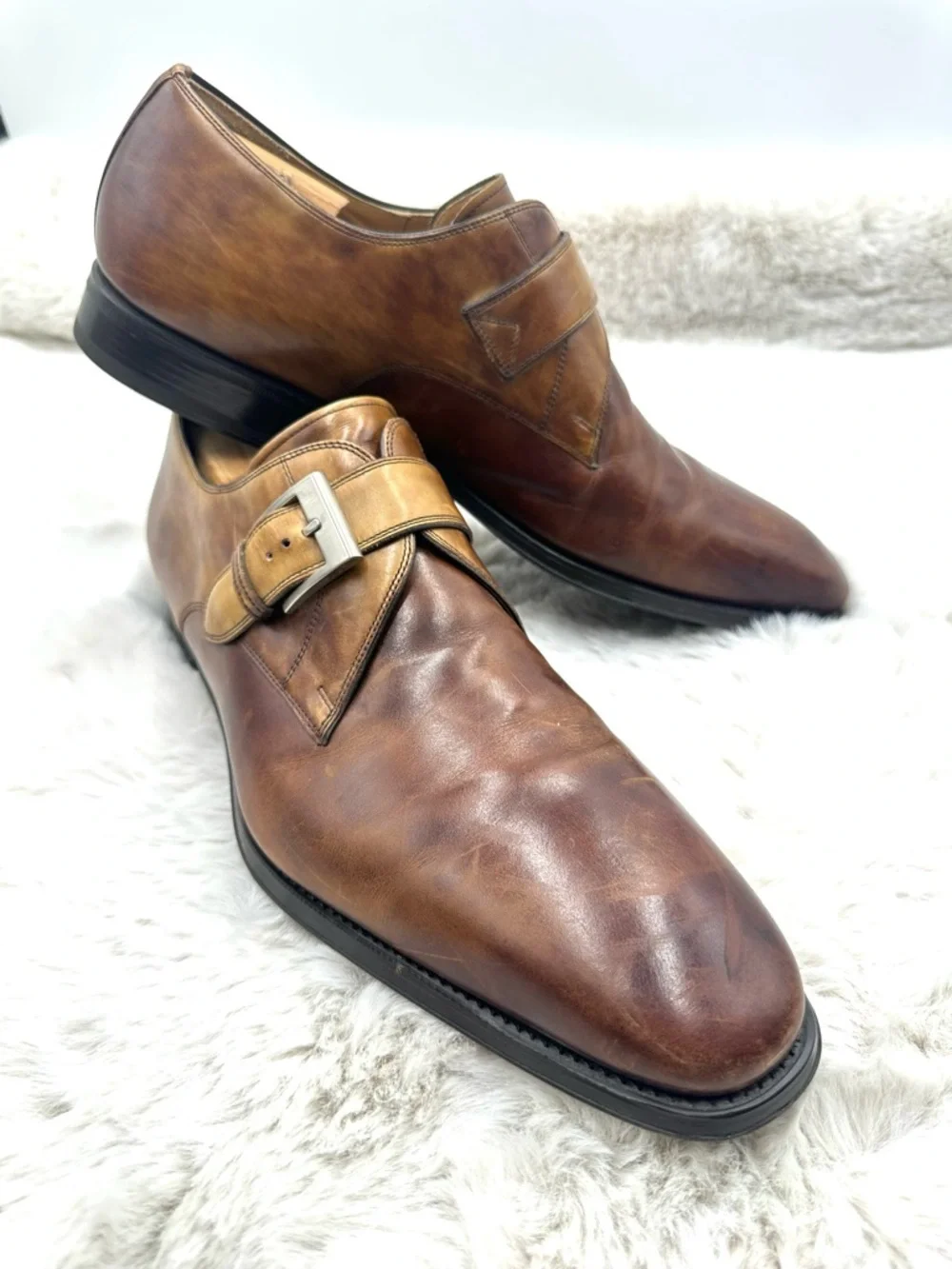 Magnanni Marco Single Monk Strap Loafer - Cognac Brown Leather mens size 13 M